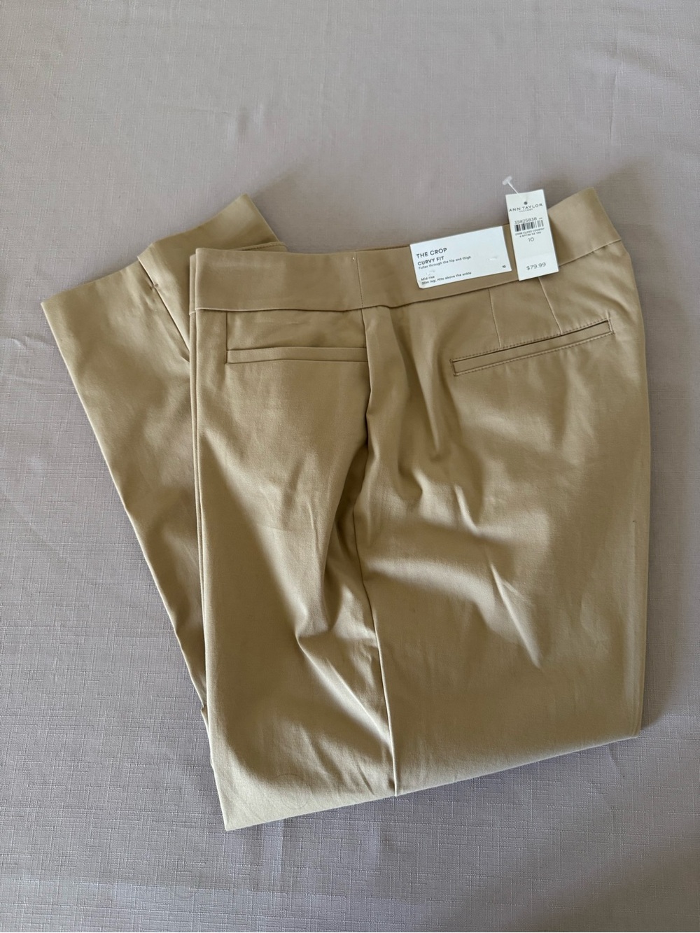 Ann Taylor Womens Pants Beige 10 Cotton Crop Mid Rise Stretch Ankle Twill NEW